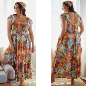 Anthropologie Moxy Collective Smocked Floral Sleep Dress Size 1X Maxi
